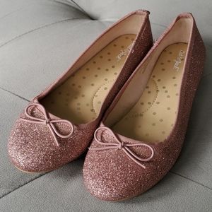 Cat & Jack Pink Sparkle Ballet Flats w/ Bow Detail